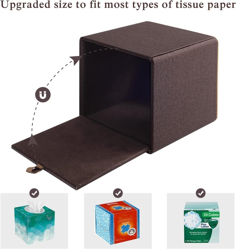 XNONE Tissue Box Cover Square Tissue Box Holder PU Leather Facial Organizer with Magnetic Bottom,Decorative Napkin Caddy for Vanity Dresser Night Stand Table Countertop Home Office Car,Coffee - Image 5